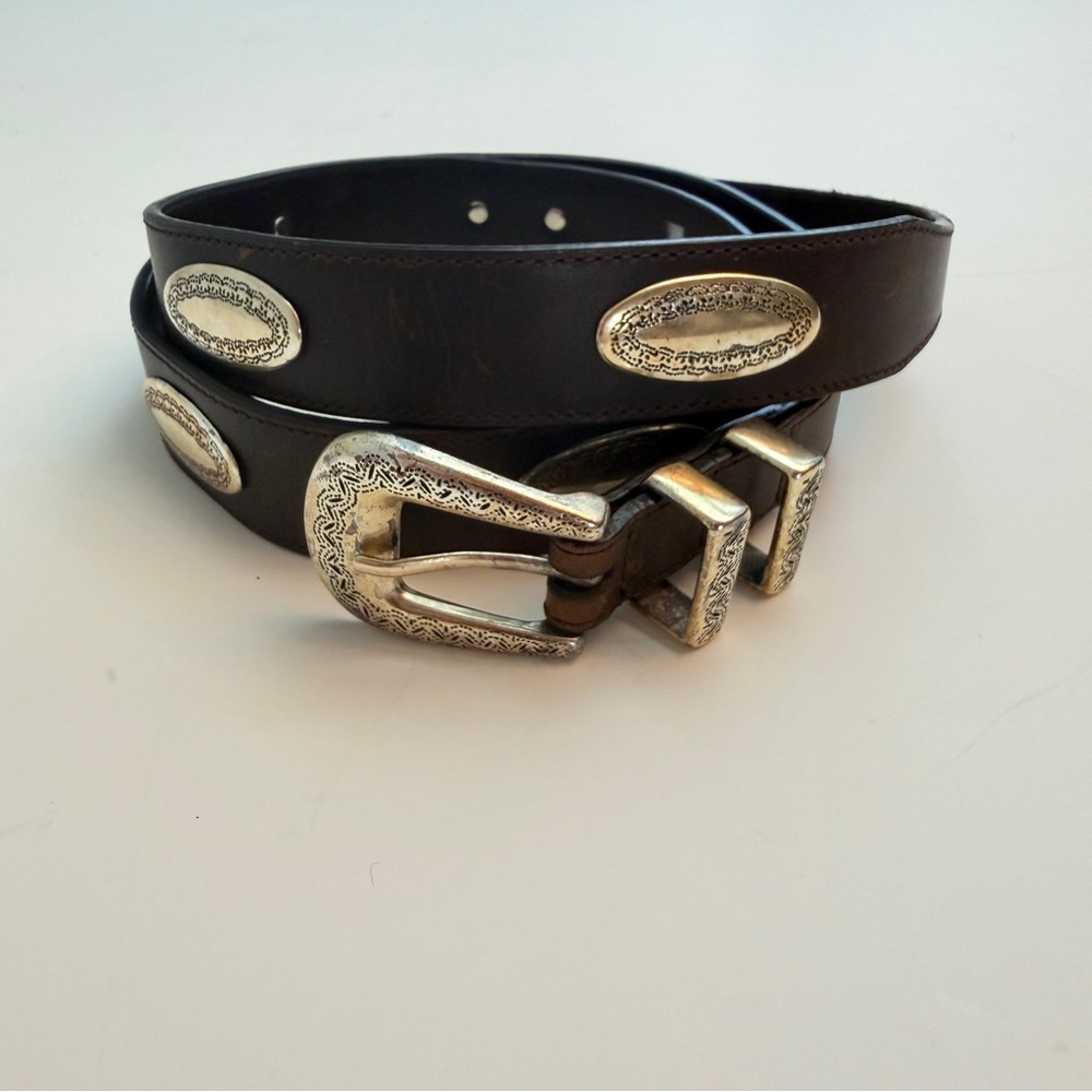 Bill Adler Studio Western Style Leather Belt with Silver Conchos, Size 42